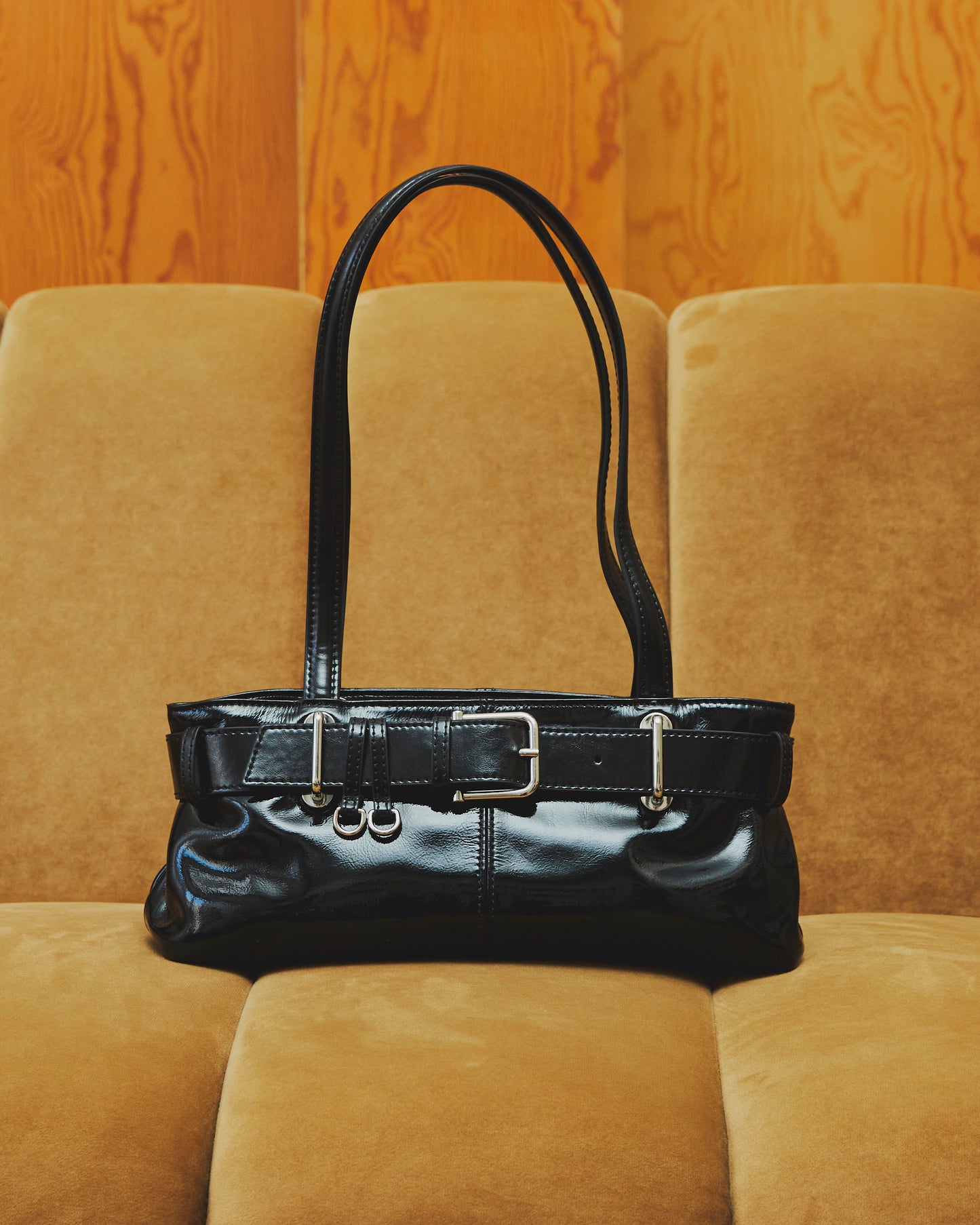 Glint - Belted Patent Leather Shoulder Bag