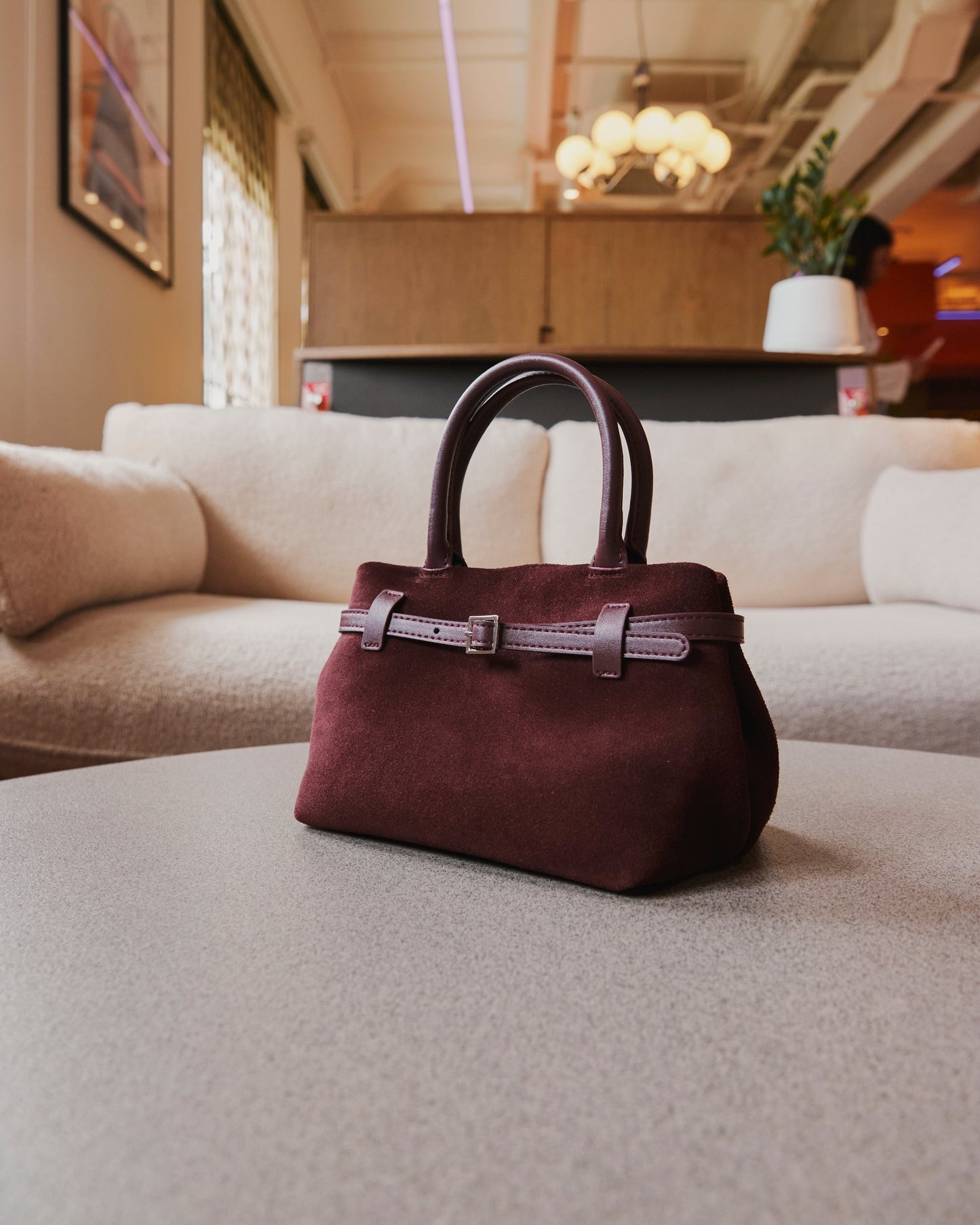 Mini Parisian Suede Top Handle Bag