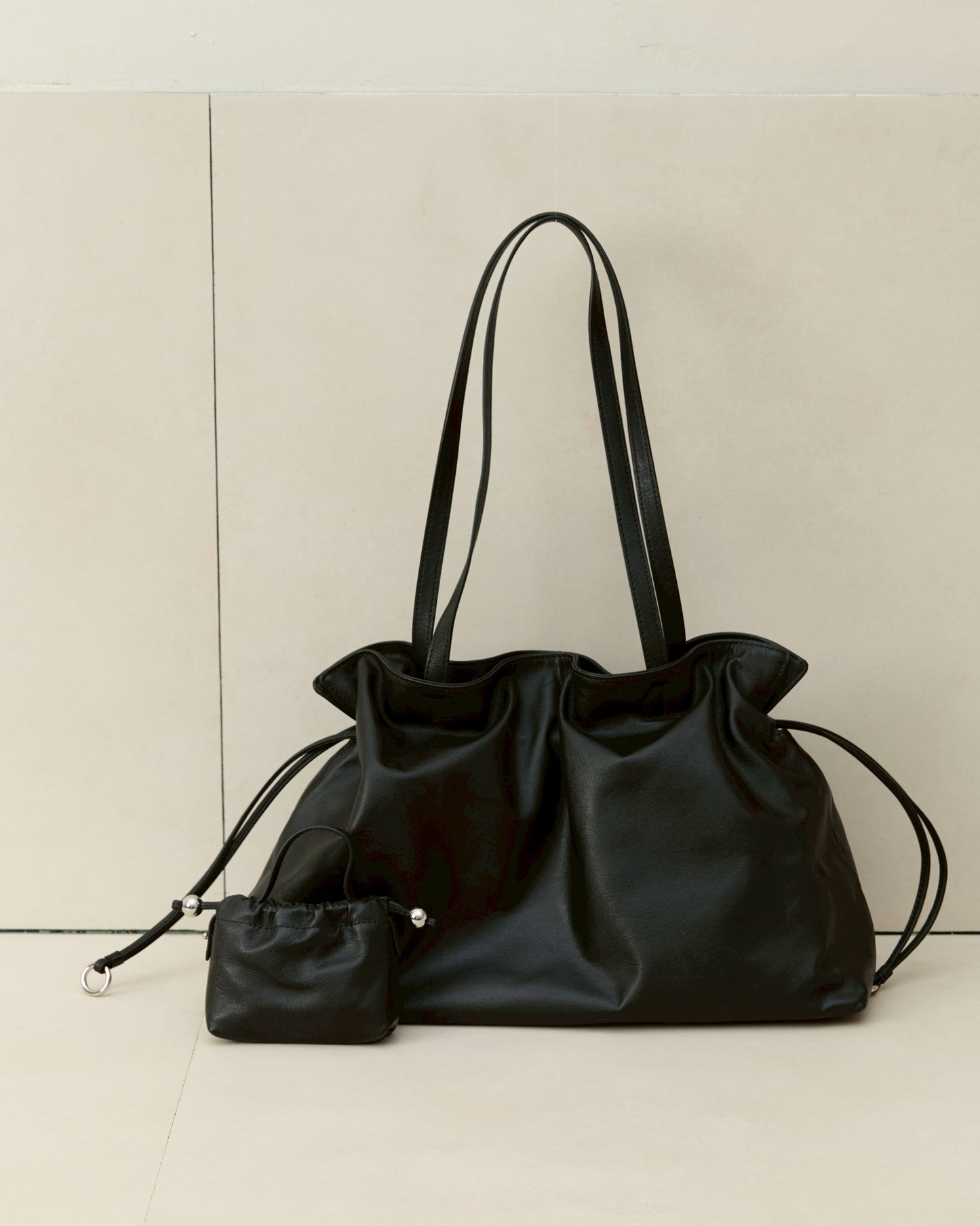 Mara - Leather Drawstring Tote Bag