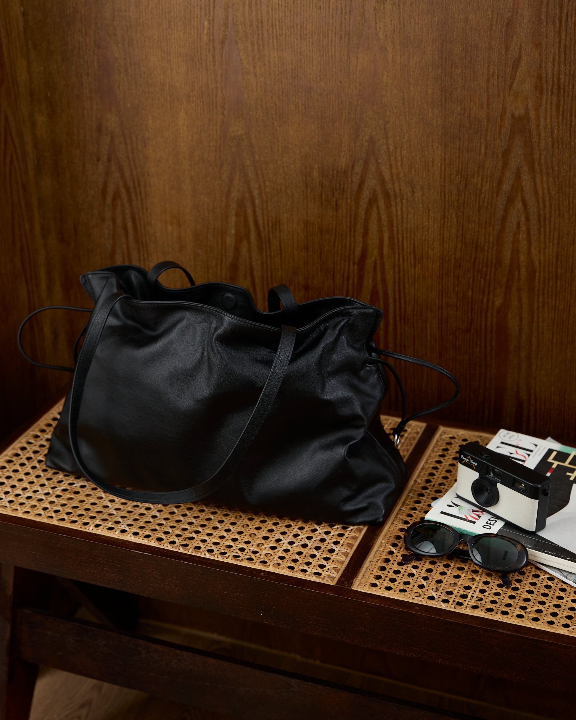 Mara Leather Drawstring Tote Bag